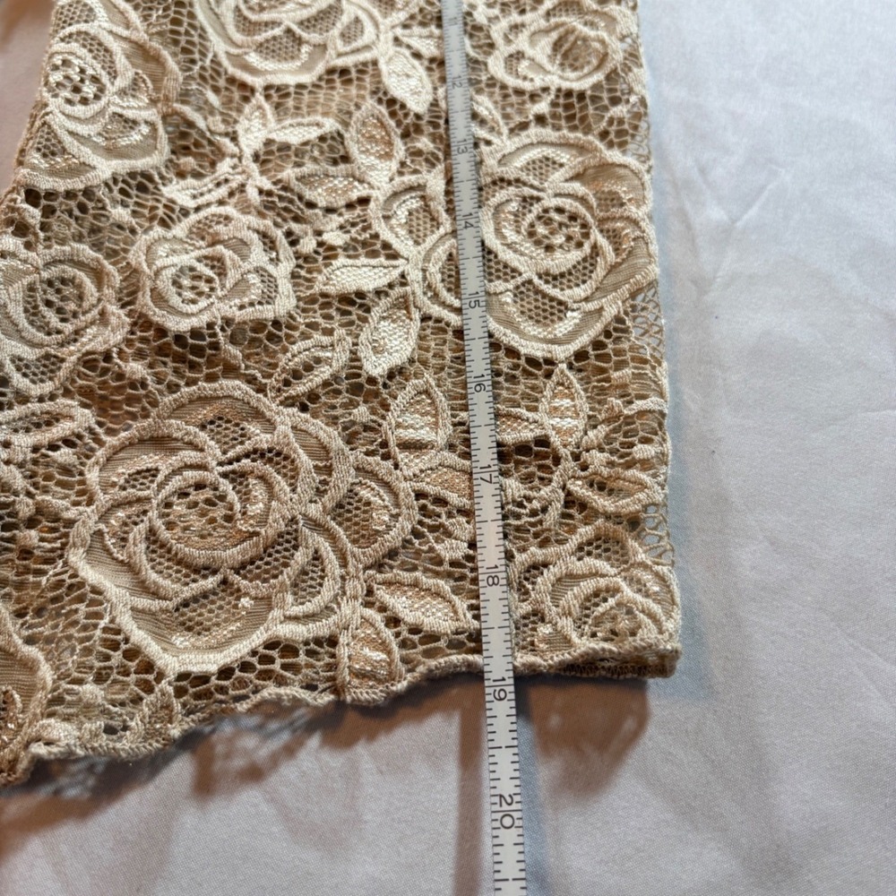 Brittany Black Lace Blouse Womens L Tan Rose Floral 3/4 Sleeve Dressy Boho Top - Picture 7 of 7